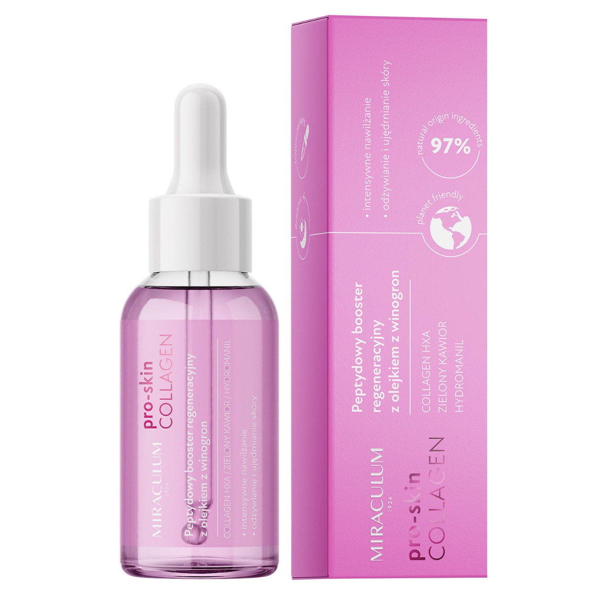 Miraculum COLLAGEN pro-skin peptydowy booster regeneracyjny z olejkiem z winogron na dzień i na noc, 30 ml