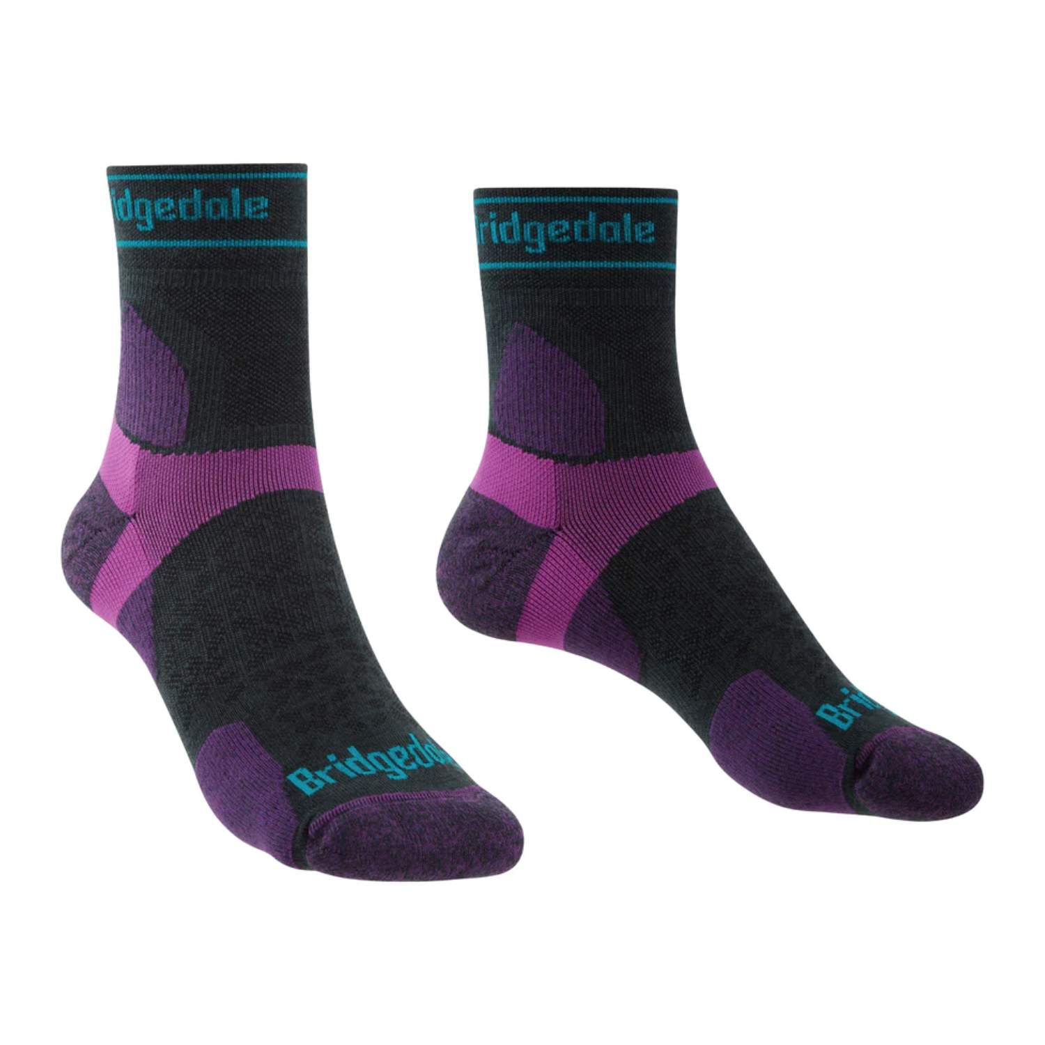Damskie skarpety do biegania Bridgedale Ultralight T2 Merino Sport 3/4 Crew charcoal/purple - 41-43