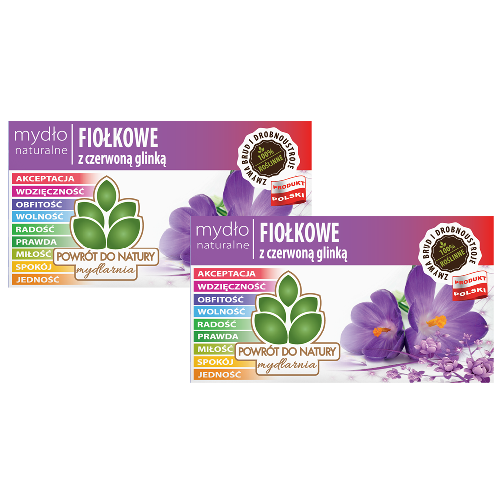 Powrót do natury 100 % roślinne naturalne mydło fiołkowe z czerwoną glinką, 2 szt.