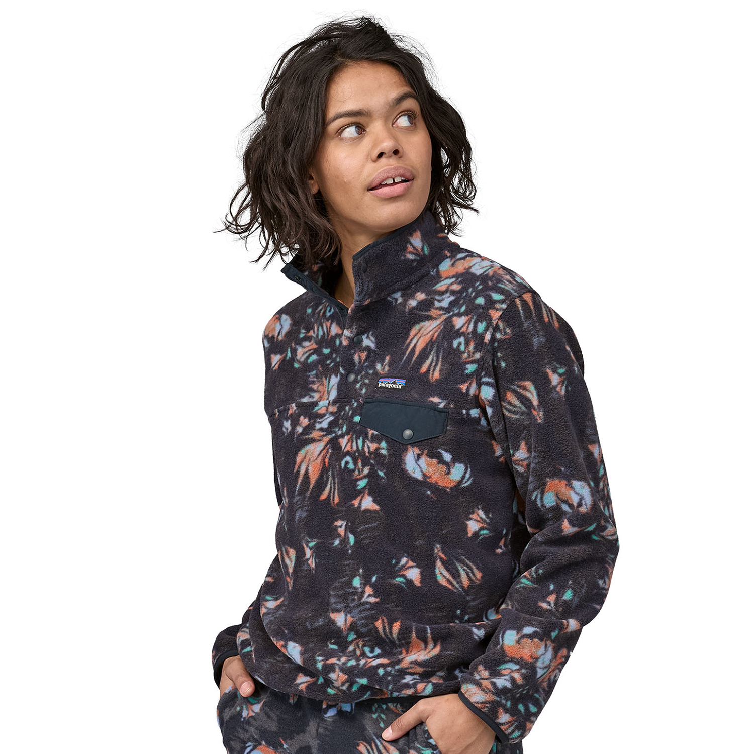 Damska bluza polarowa Patagonia Women's Lightweight Synchilla Snap-T Pullover swirl floral/pitch blue - L