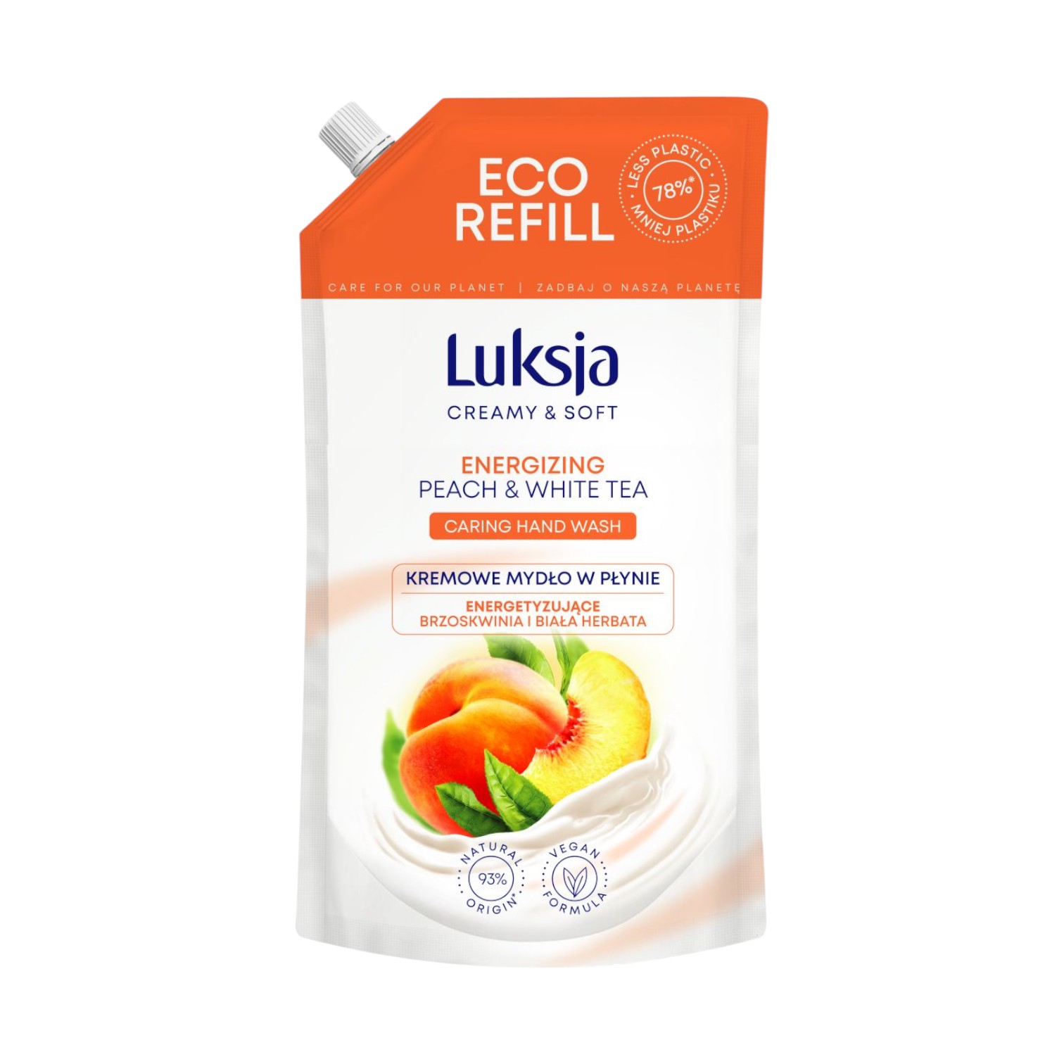 Luksja Creamy & Soft Brzoskwinia i Biała herbata zapas kremowego mydła w płynie, 900 ml