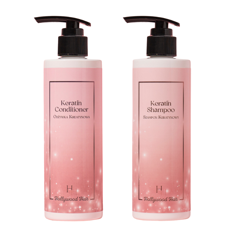 Hollywood Hair zestaw keratynowy miękkie i lśniące włosy: szampon keratynowy, 300 ml + odżywka keratynowa, 300 ml