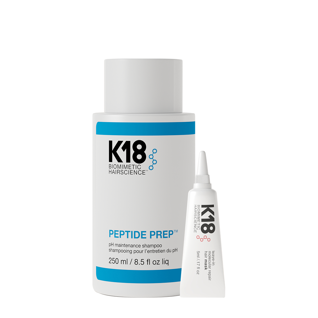 K18 Peptide Prep zestaw: szampon utrzymujący pH, 250 ml + molekularna maska, 5 ml