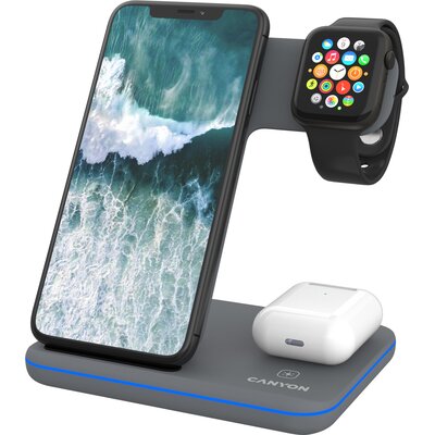 Ładowarka indukcyjna CANYON WS-303 15W 3w1 Szary Qi