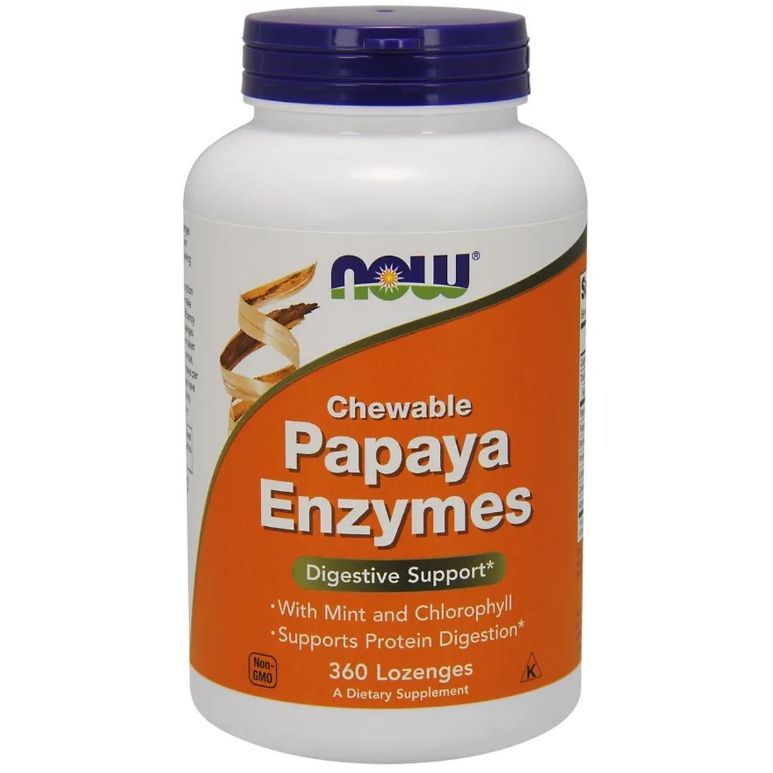 Now Foods Papaya Enzyme suplement diety Papaya enzyme, Papaina do ssania, 360 szt./1 opak.