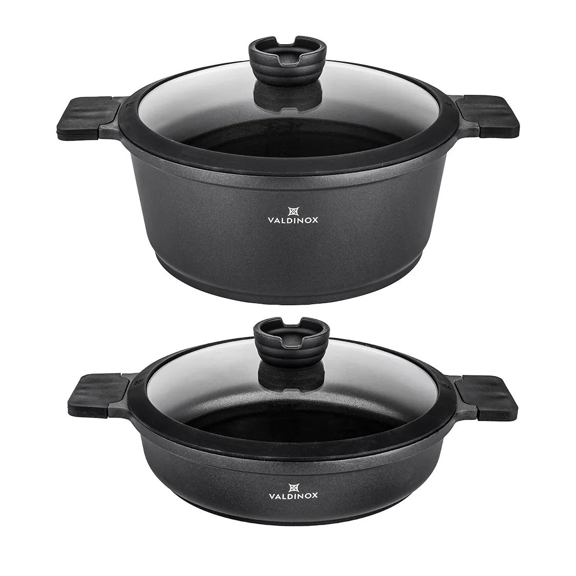 Zestaw 2 garnków na indukcję aluminiowych z pokrywkami Valdinox Expert 28 cm