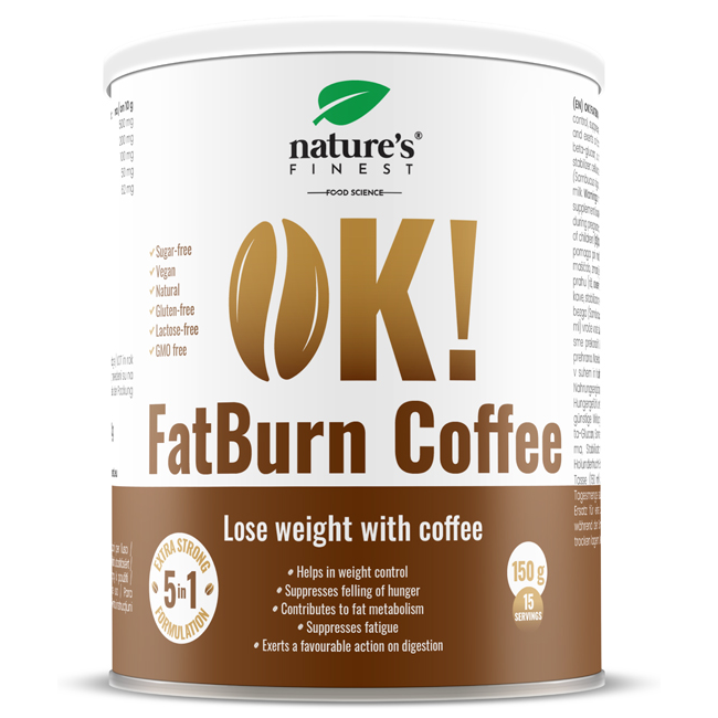 Nature's Finest Ok! Fatburn Coffee pobudzający suplement diety wspierający odchudzanie, 150 g