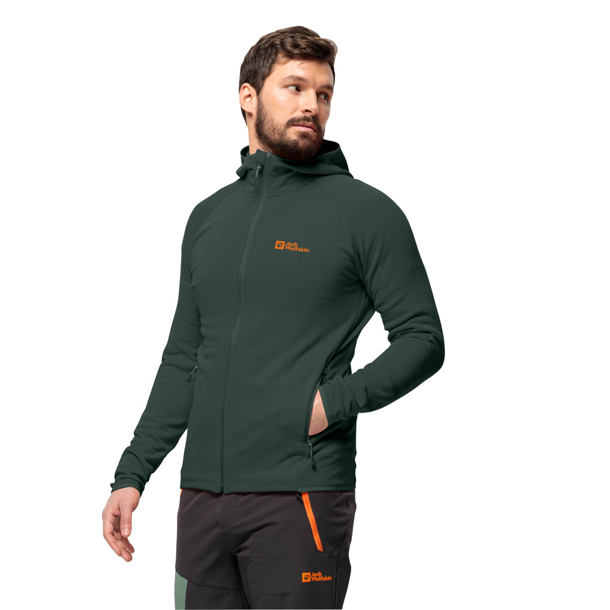 Męski polar Jack Wolfskin BAISELBERG HOODED FZ M black olive - XXL