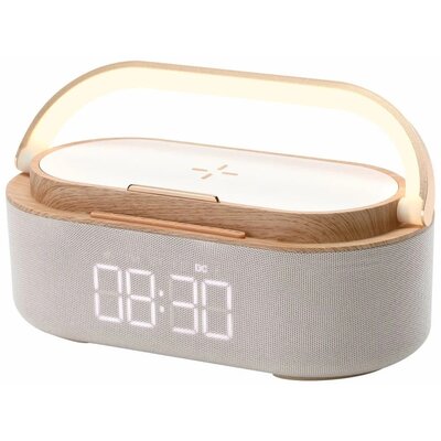 Radiobudzik MANTA RDI920 Drewniano-Biały, Tuner FM, BT, Lampka nocna, Ładowarka indukcyjna, Zasilanie Akumulatorowo-sieciowe