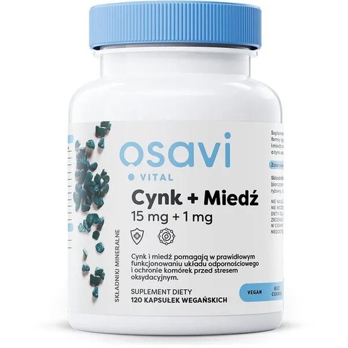Osavi suplement diety cynk + miedź, 15mg + 1mg, 120 kaps./1 opak.