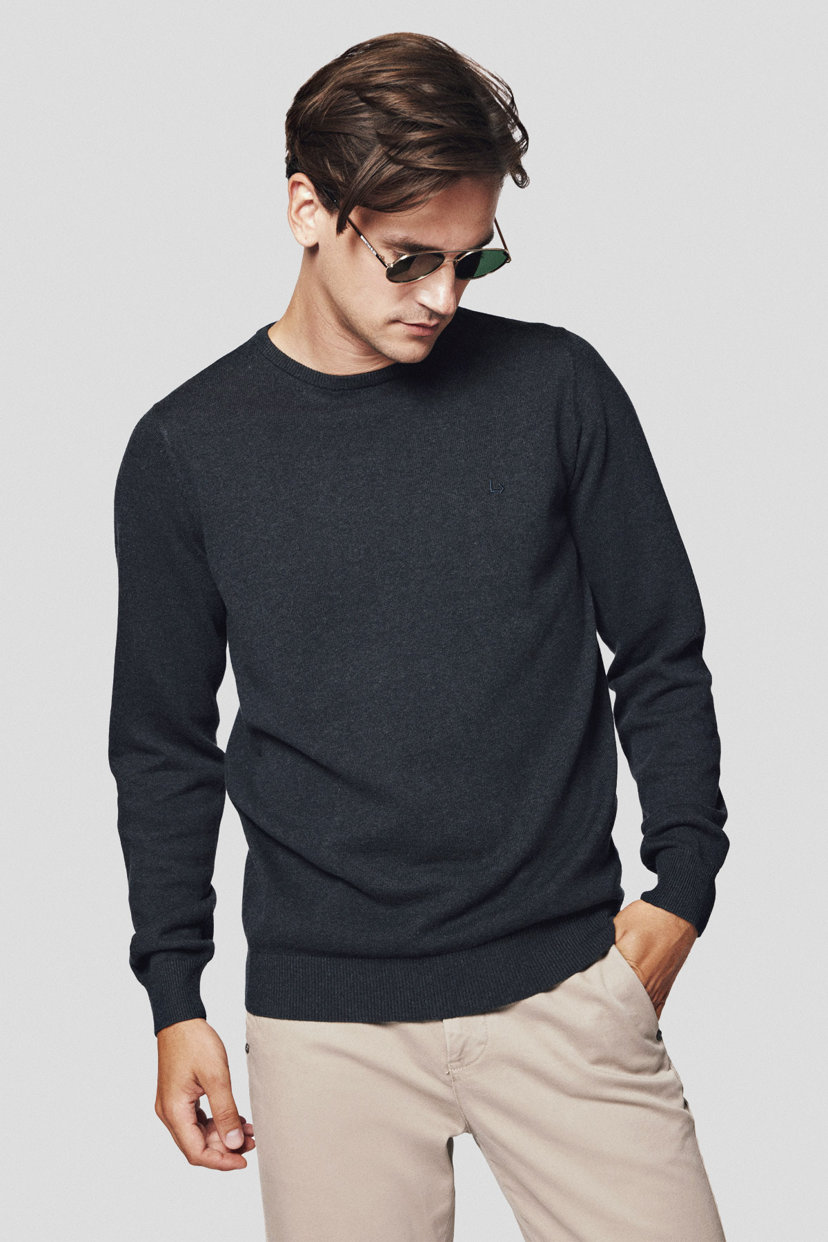 Lancerto Sweter Ciemnoszary z Bawełną Gładki Morey