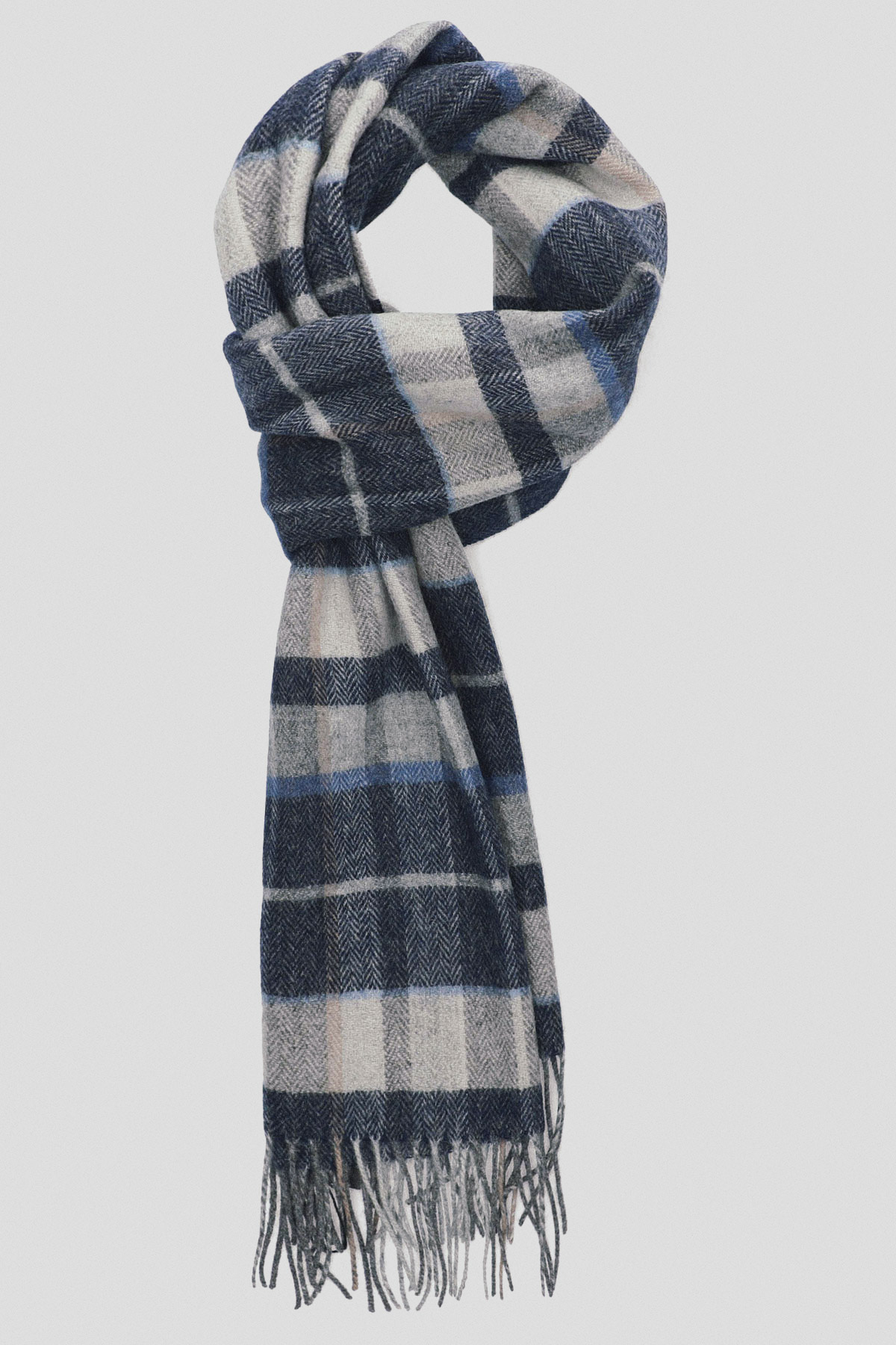 Lancerto Szal Wełniany Szaro-Granatowy w Kratę