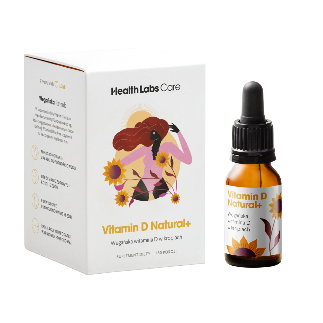 Health Labs Care Vitamin D Natural+ suplement diety wegańska witamina D w kroplach, 9,9 ml