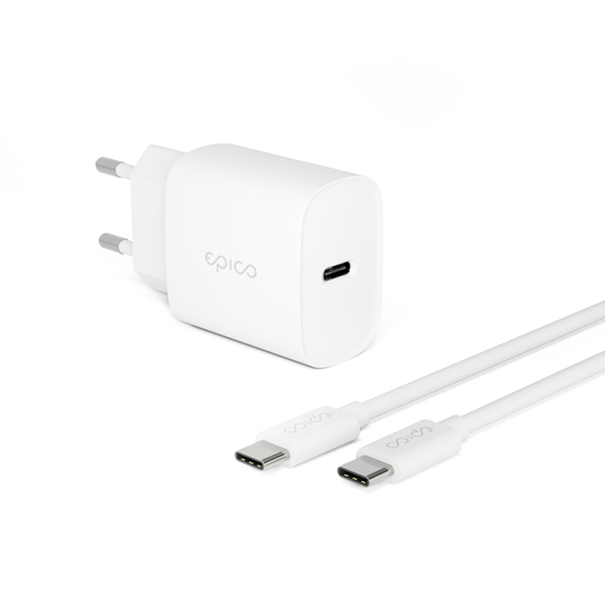 Epico charger bundle White 20W - ładowarka 20W + kabel USB-C