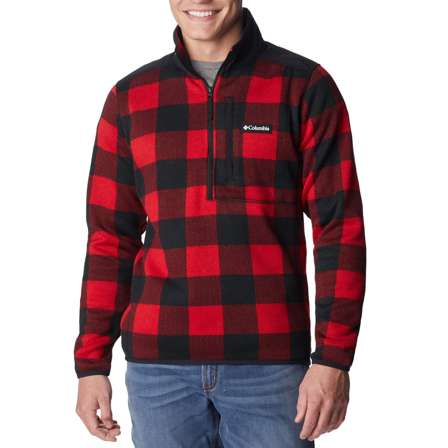 Męska bluza polarowa Sweater Weather II Printed HZ mountain red check print - L