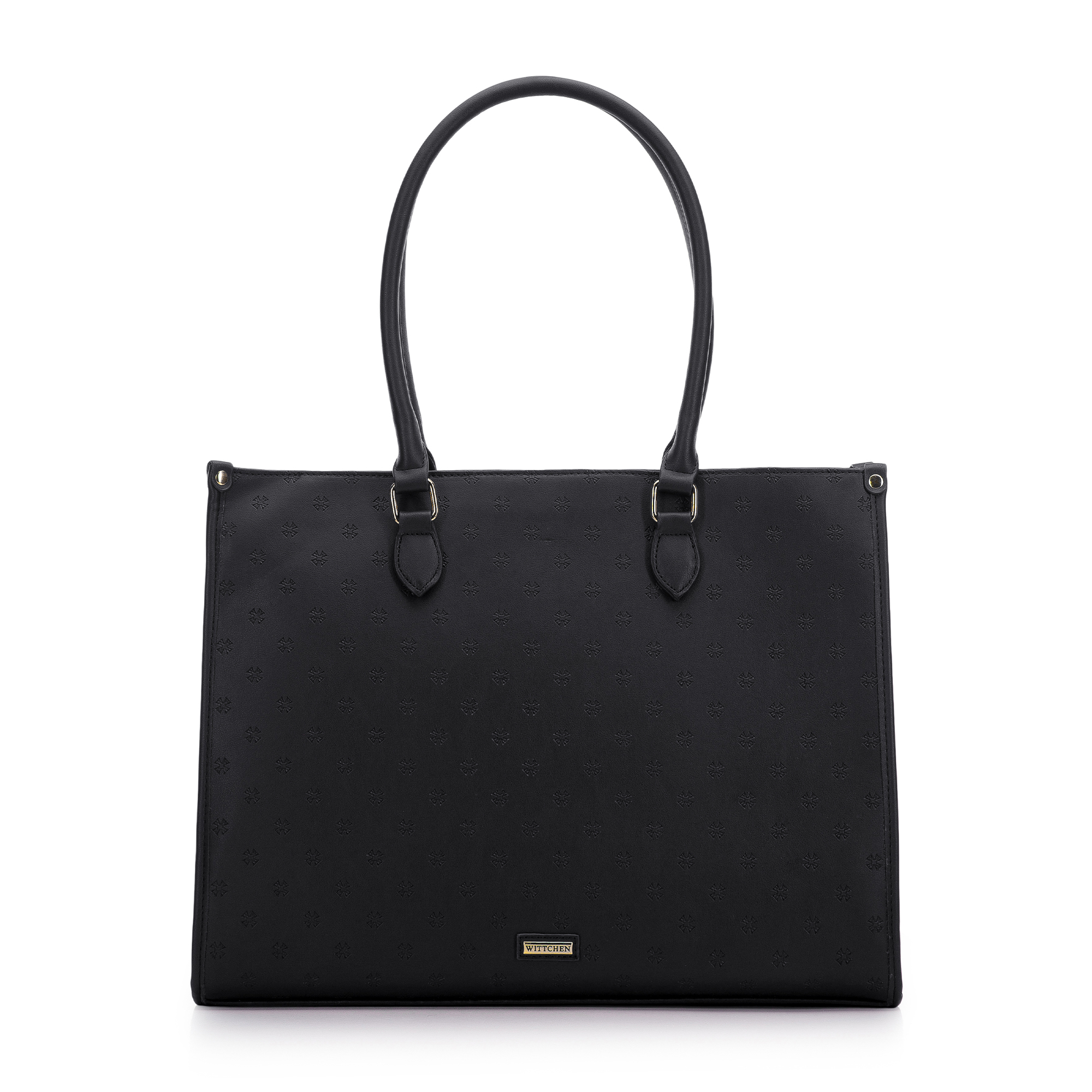 Torebka shopperka z ekoskóry tłoczona w monogram czarna