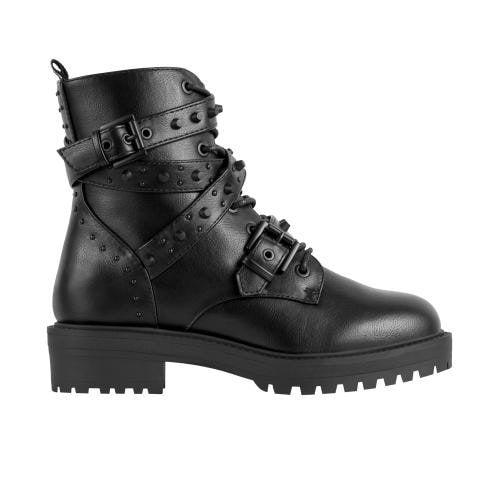 WJS Wjs Czarne Trzewiki Damskie Z Ozdobnymi Paskami