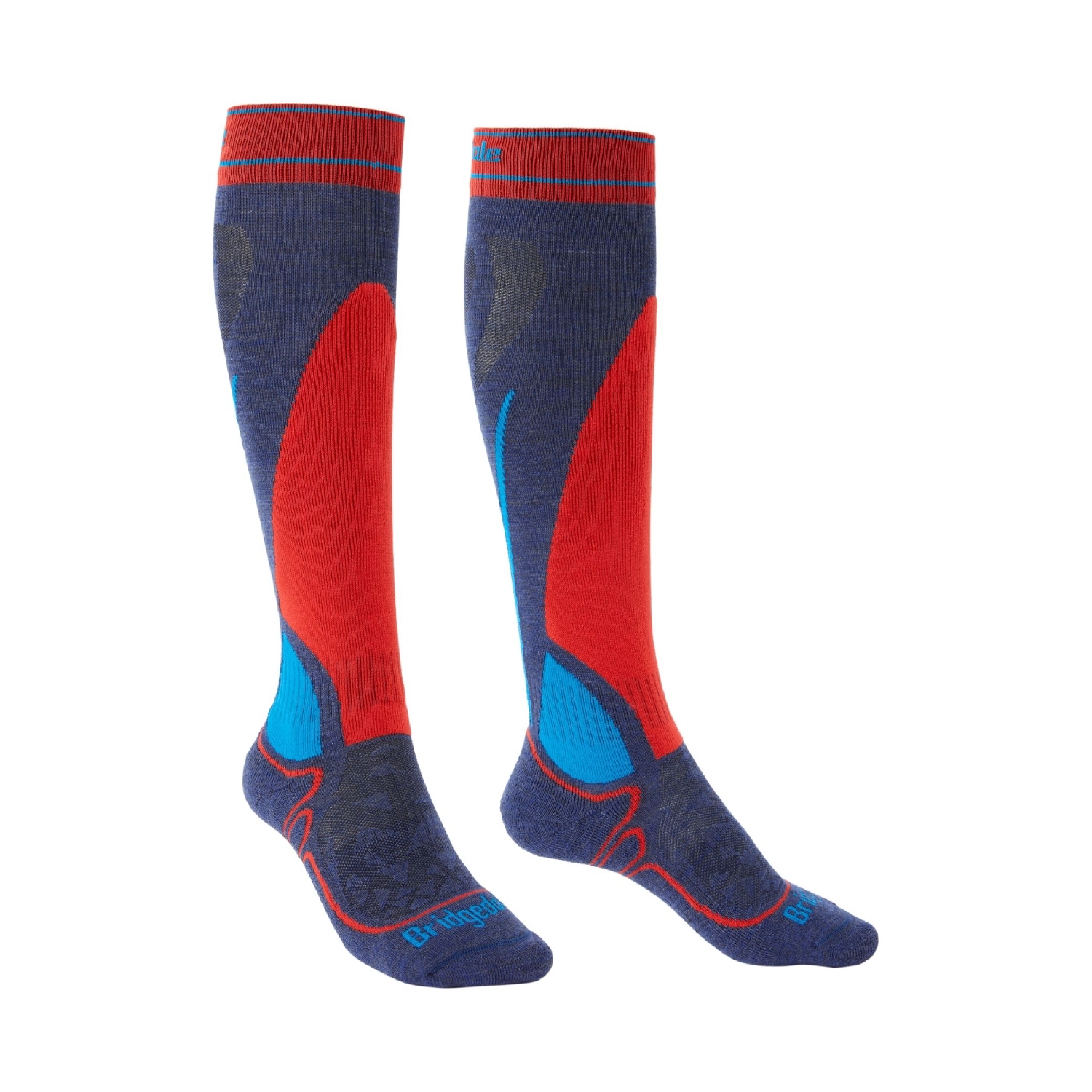 Dziecięce skarpety narciarskie Bridgedale Junior Racer Merino Performance Over Calf denim/flame - 34-36