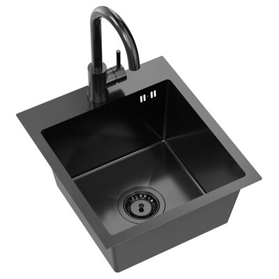 Zlewozmywak jednokomorowy MYQ LEO 10 S LEO10SBS3 Czarny 45x40 + Bateria GANGES GAN000BS3