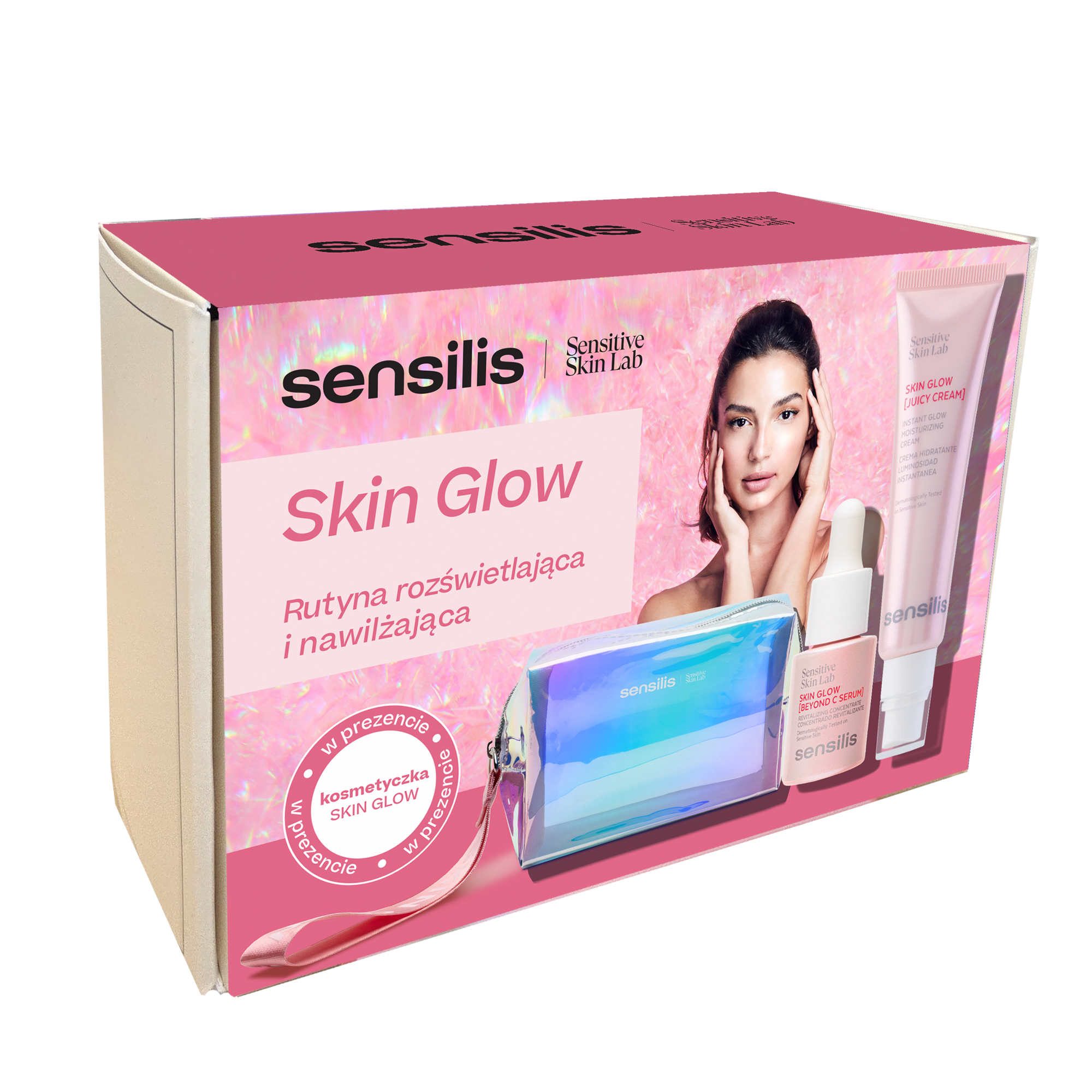 Sensilis Skin Glow zestaw: krem do twarzy, 50 ml + serum do twarzy, 15 ml + kosmetyczka, 1 szt.