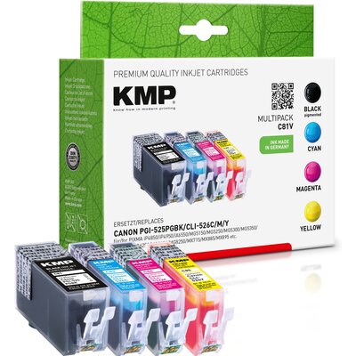 Zestaw tuszów KMP do Canon PGI525 Czarny 19 ml, Błękitny 9 ml, Purpurowy 9 ml, Żółty 9 ml 1513,0050
