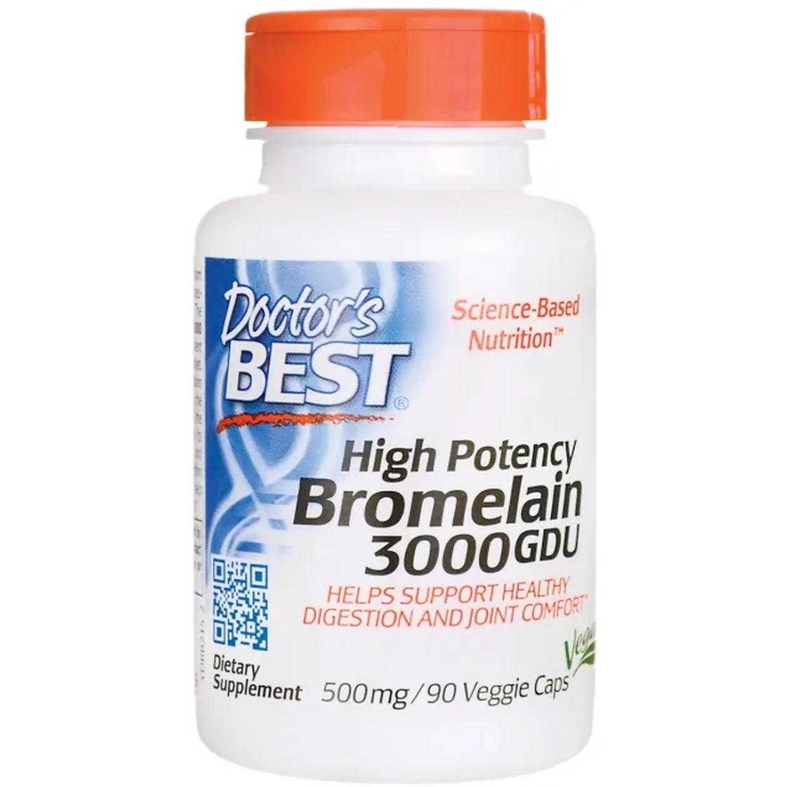 Doctor's Best suplement diety bromelaina o wysokiej mocy, 3000 GDU, 500mg, 90 kaps./1 opak.