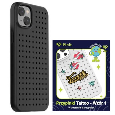 Etui PINIT Dynamic do Apple iPhone 14 Czarny + Pinit Tattoo Pin (Wzór 1)