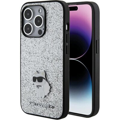 Etui KARL LAGERFELD Fixed Glitter do Apple iPhone 15 Pro Srebrny