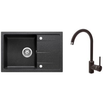 Zlewozmywak jednokomorowy z ociekaczem DEANTE Leda ZRDA2113 Grafitowy 44x67 + bateria stojąca