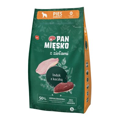 Karma dla psa PAN MIĘSKO Indyk z kaczką i ziołami M 3 kg
