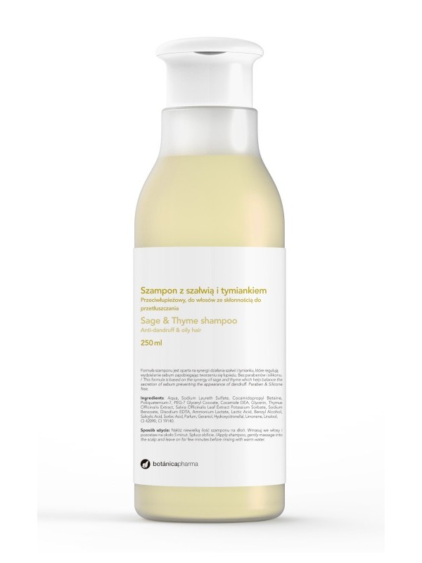 Botanicapharma Sage & Thyme szampon przeciwłupieżowy do włosów ze skłonnością do przetłuszczania się szałwia i Tymianek, 250 ml
