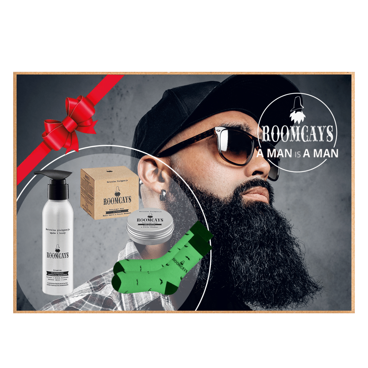 Roomcays zestaw: szampon do brody, 120 ml + modelujący wosk do brody i wąsów, 30 ml + skarpetki, 1 para
