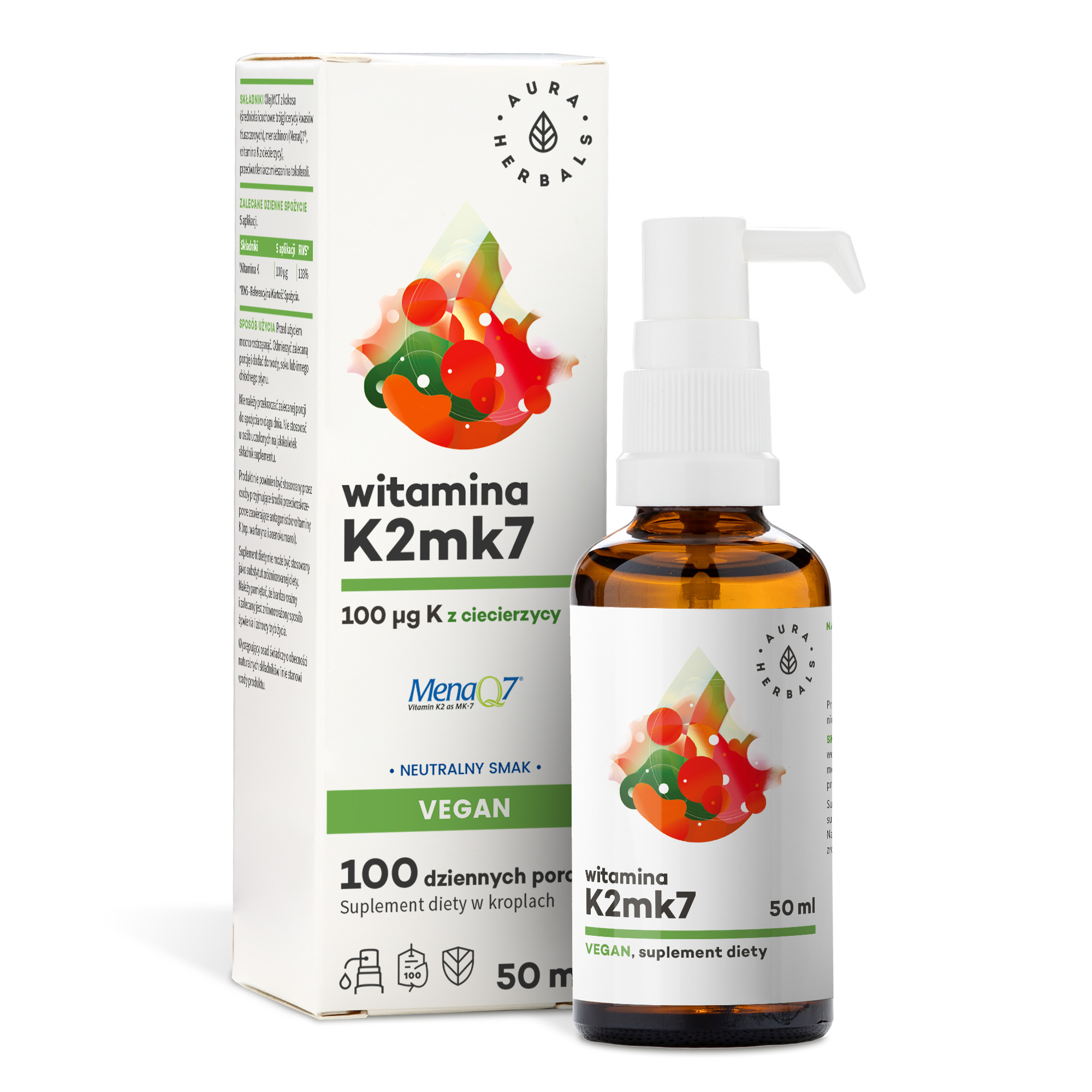 Aura Herbals suplement diety witamina K2 100 mcg w kroplach, 50 ml