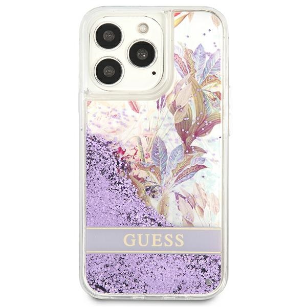 Guess Flower Liquid Glitter Purple - etui iPhone 13 Pro/13