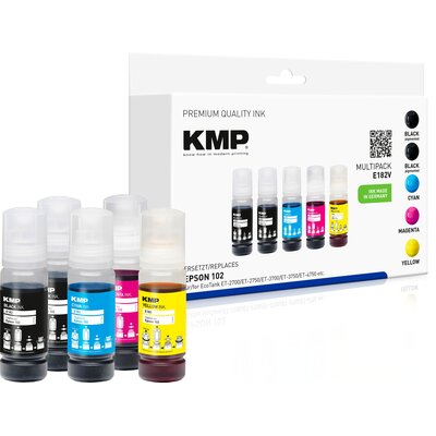 Zestaw tuszów KMP do EPSON 102 Czarny 2 x 70 ml, Błękitny 70 ml, Purpurowy 70 ml, Żółty 70 ml 1642,0005