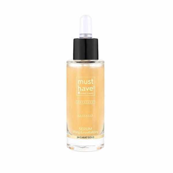 MustHave Prestige liftingująco-rozświetlające serum do twarzy z 24-karatowym złotem, 30 ml