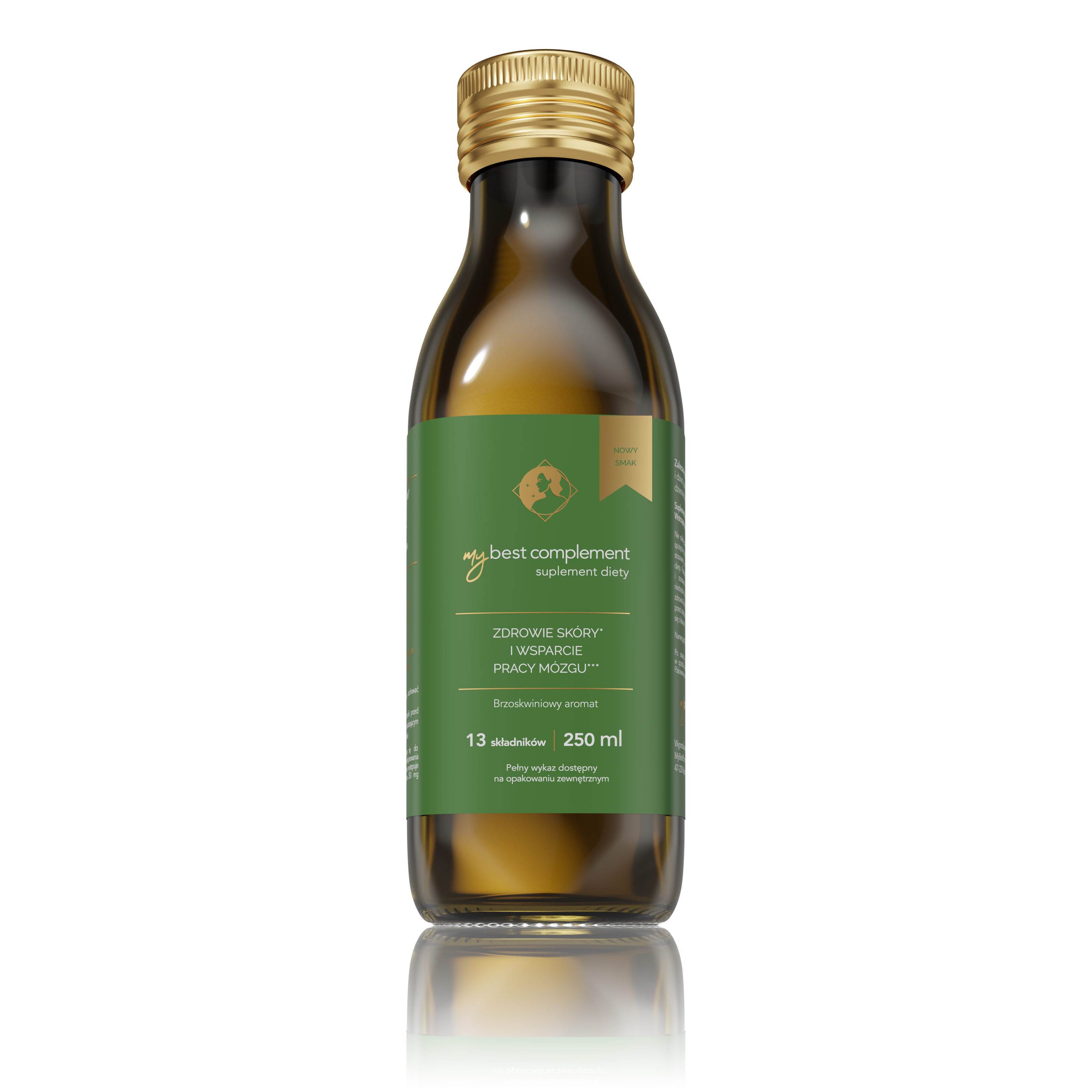 MyBestPharm MyBest Complement  suplement diety wspierający zdrową skórę i funkcjonowanie mózgu o brzoskwiniowym aromacie, 250 ml