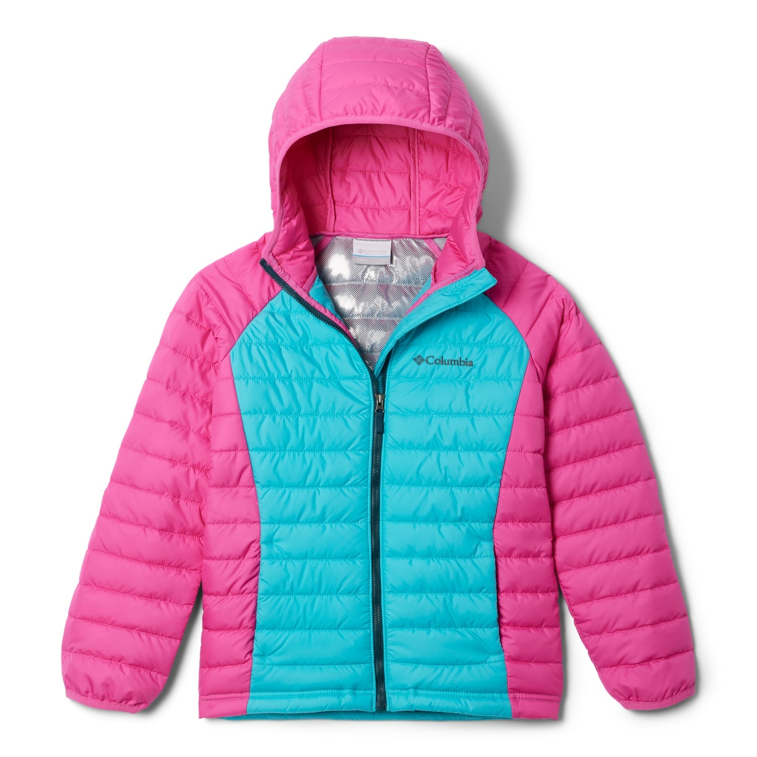 Dziewczęca kurtka zimowa Columbia Powder Lite Girls Hooded Jacket  geyser/pink ice - S