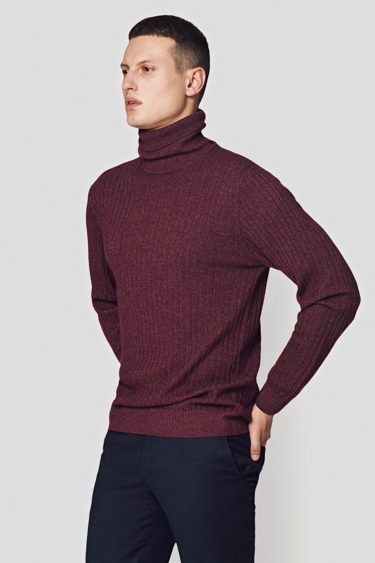 Lancerto Golf Bordowy z Wełną i Kaszmirem w Prążek Foster