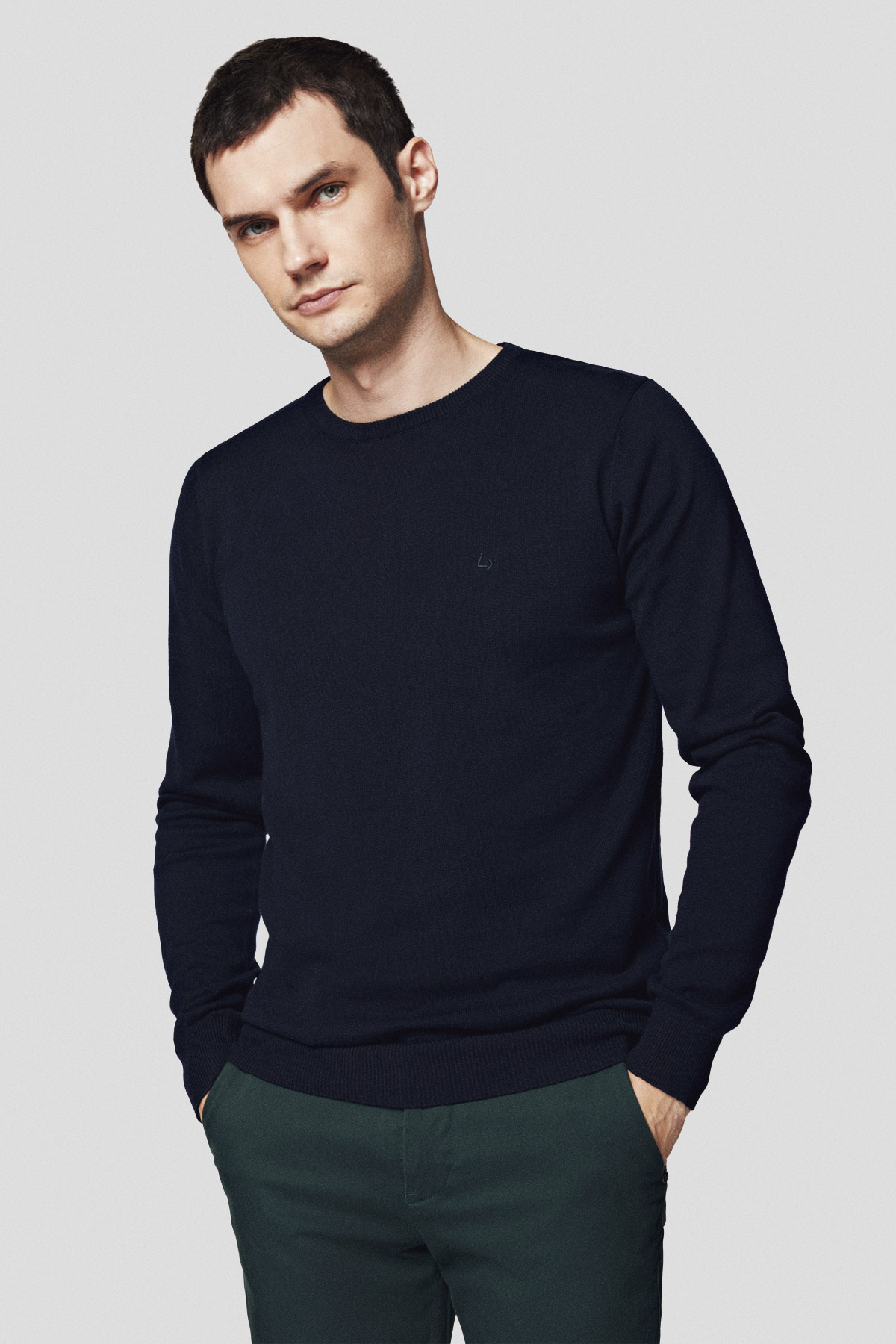 Lancerto Sweter Ciemnogranatowy z Bawełną Gładki Tony