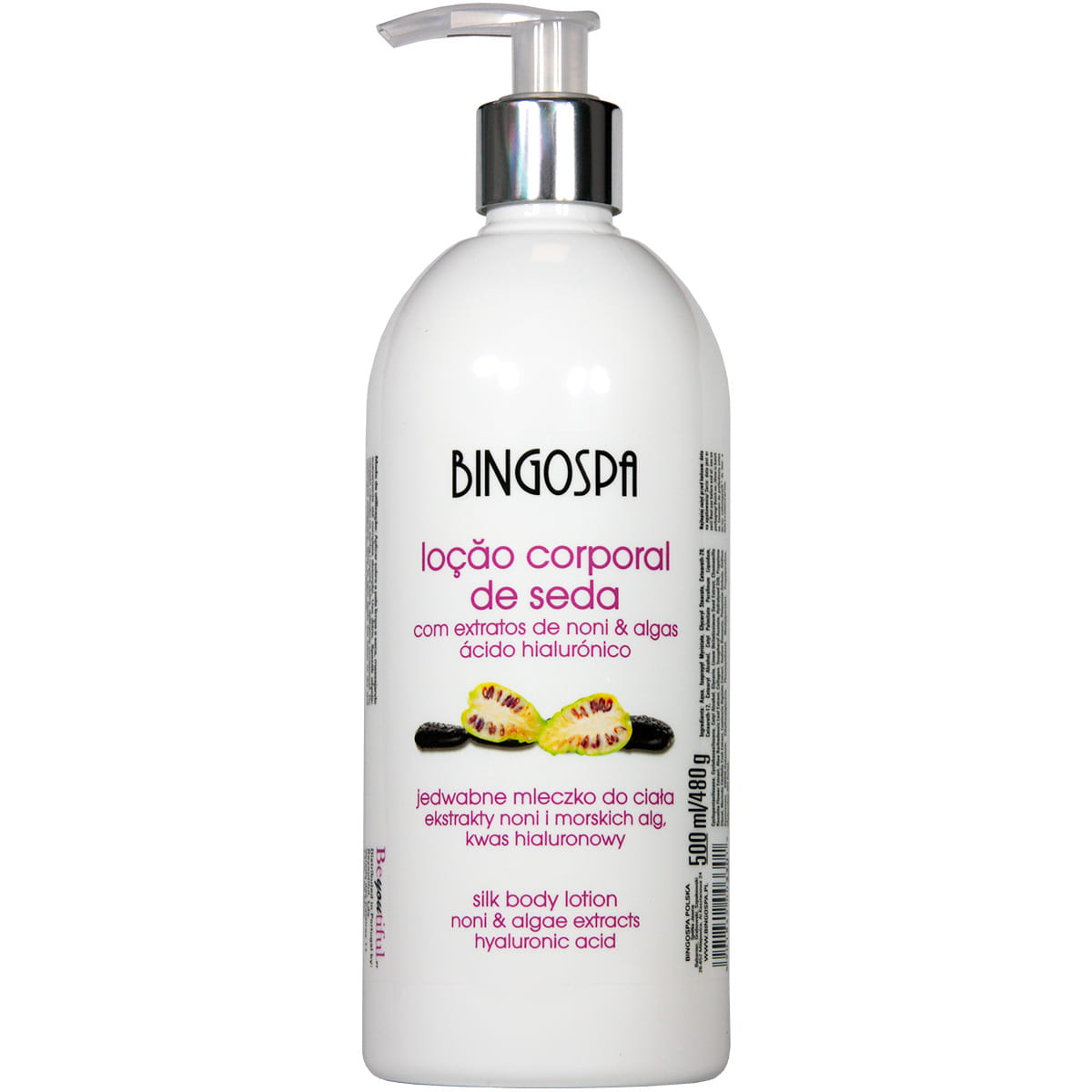Bingospa jedwabne mleczko do ciała - ekstrakt z Noni i glonów morskich, kwas hialuronowy, 500 ml