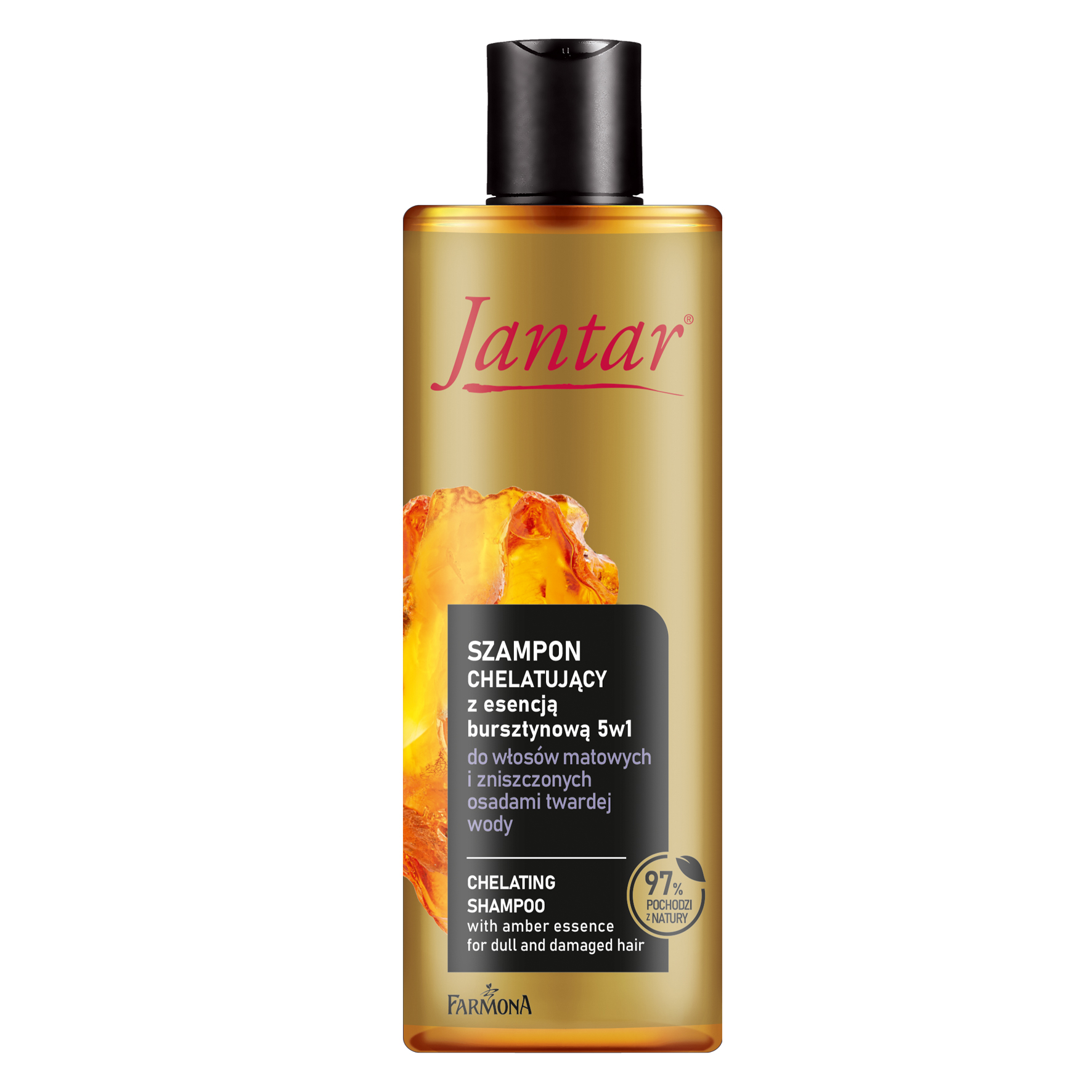 Jantar Chelatacja Z Esencją Bursztynową szampon chelatujący z wyciągiem z bursztynu do włosów matowych i zniszczonych osadami twardej wody, 300 ml