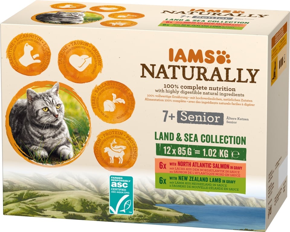 Karma dla kota IAMS Naturally Senior Land & Sea (12 x 85 g)