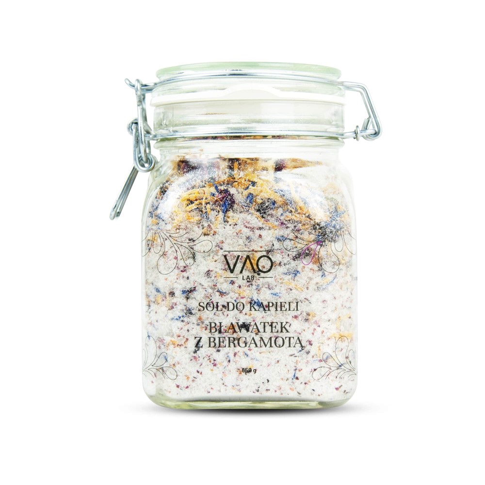 Vao Lab sól do kąpieli bławatek z bergamotką, 650 g