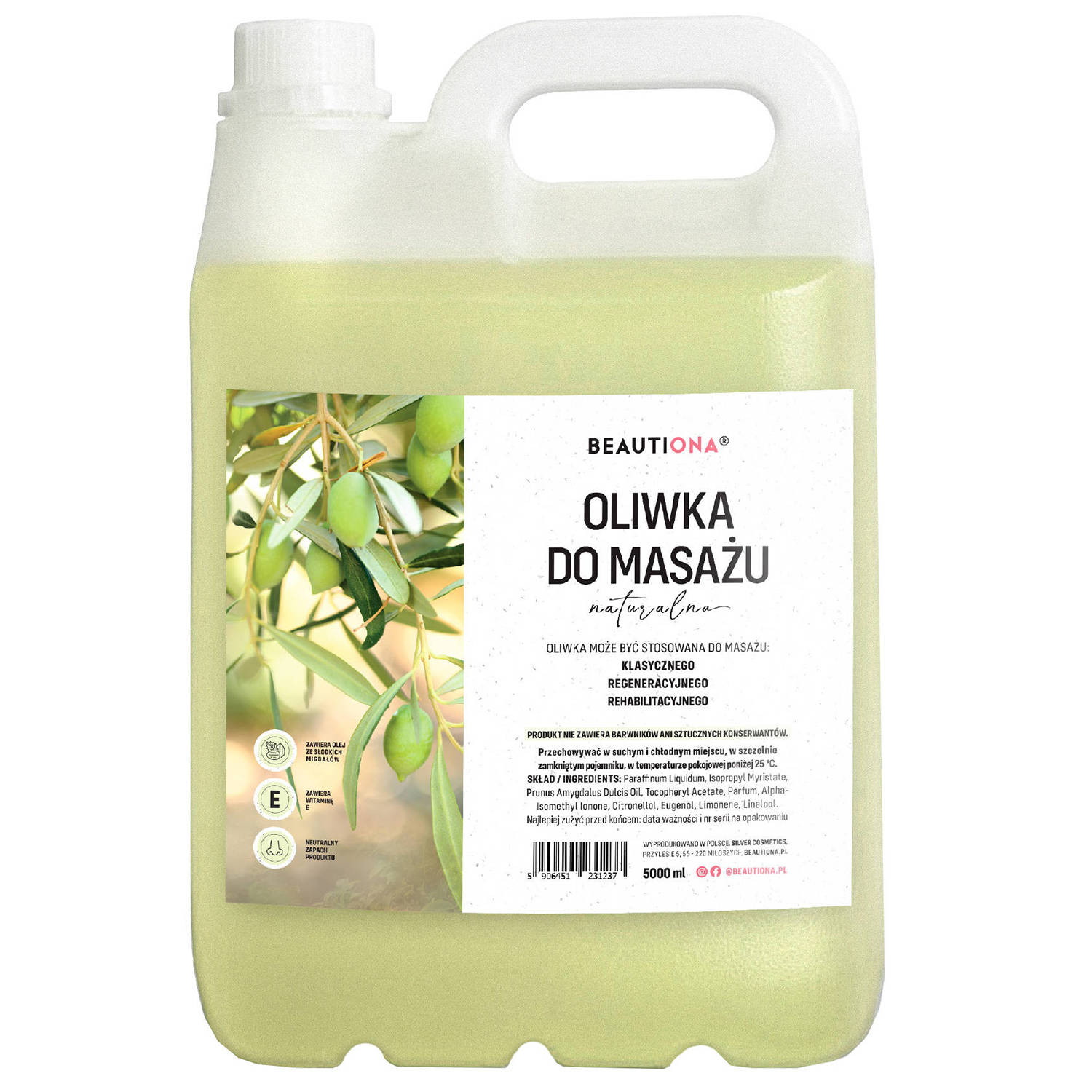 Beautiona olejek do masażu ciała i twarzy naturalny, 5l