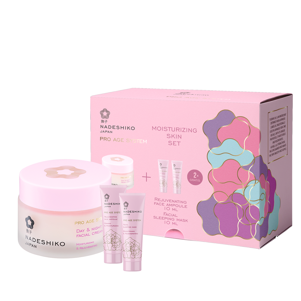 Nadeshiko Pro Age zestaw: krem do twarzy na dzień i noc, 50 ml + ampułka do twarzy, 10 ml + maska do twarzy na noc, 10 ml