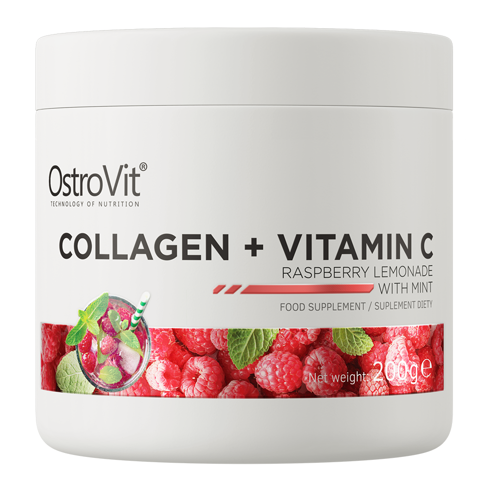 OstroVit Kolagen + Witamina C suplement diety o smaku lemoniady malinowej z miętą, 200 g