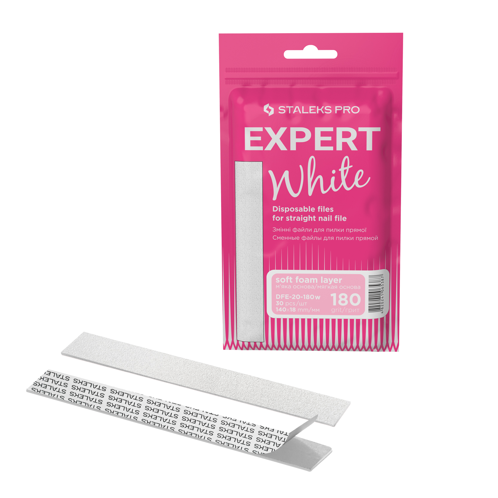 Staleks Pro Expert 20 DFE-20-180w zestaw białych wymiennych nakładek do pilnika prostego (na miękkiej bazie) gradacja 180, 30 szt./1 opak.