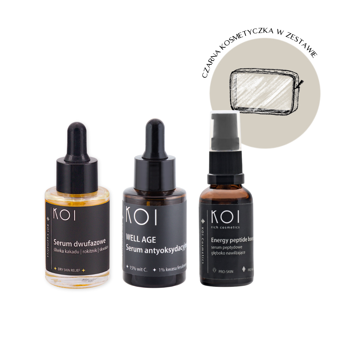 KOI Cosmetics Cicha Noc, Piękna Skóra świąteczny zestaw prezentowy: booster Energy Peptide, 30 ml+ serum dwufazowe, 30 ml + antyoksydacyjne serum W...