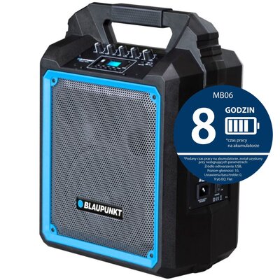 Power Audio BLAUPUNKT MB06, 500W, Bluetooth, Bateria 8 godzin, Mikrofon w zestawie, Wejście USB, Tuner FM